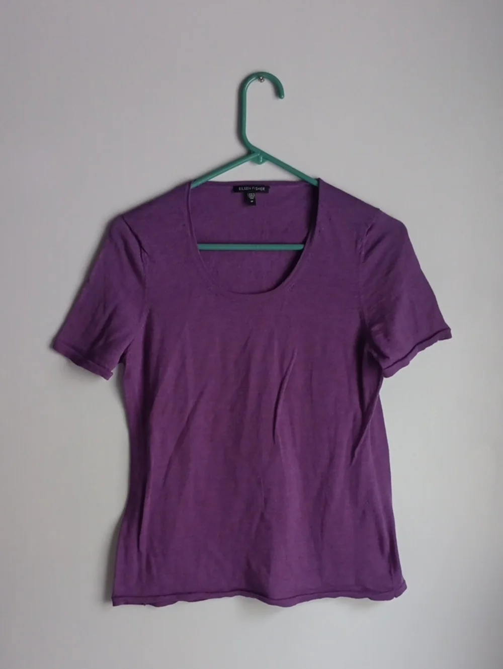 Eileen Fisher Scoop Neck Short Sleeve Merino Wool  Tee - Violet